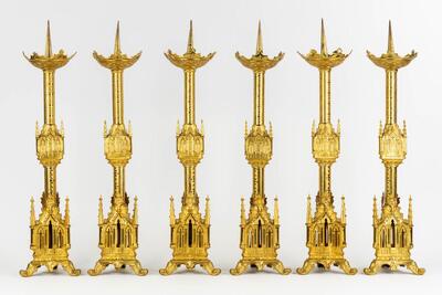 Matching Candle Sticks Height Without Pin. style Gothic - Style en Bronze / Brass / Gilt, France 19 th century