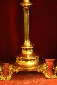 Matching Candle Sticks. Measures Without Pin. en Brass, Belgium 19 th century