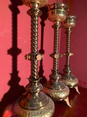 Matching Candle Sticks Altar Set Height Without Pin. style NEO-CLASSISISTIC en Brass / Bronze, Belgium 19th century ( anno 1890 )