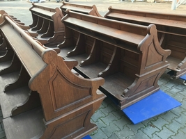 Series Of 6 Matching Solid Oak 4 - Seats Choir - Furniture style Romanesque en wood oak, Belgium anno 1900