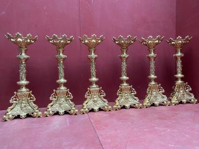 Matching Candle Sticks Altar Set Height Without Pin. Weight Each 10 Kgs ! style Romanesque - Style en Bronze / Polished and Varnished, France 19 th century ( Anno 1865 )