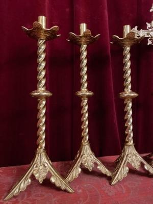 Altar Set Measures Cross H 56 Cm X W 23 Cm X D 16 Cm.  en Bronze / Polished and Varnished, France 19 th century