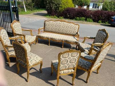 Complete Salon Furniture style Baroque en Wood Gilt / Fabrics, Italy 19 th century