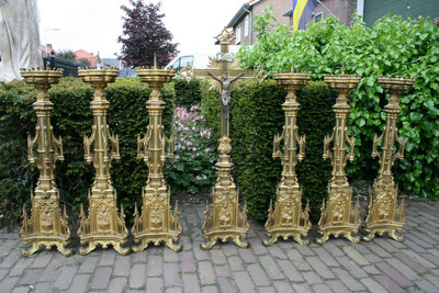 Altar Set Candle Sticks style gothic en bronze, France 19th century