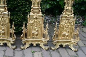 Altar Set Candle Sticks style gothic en bronze, France 19th century