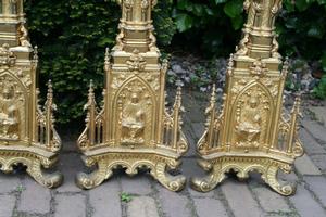 Altar Set Candle Sticks style gothic en bronze, France 19th century