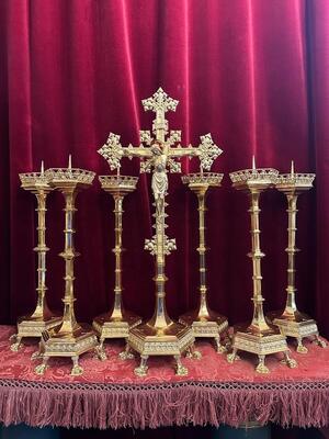 Exceptional Altar - Set style Gothic - Style en Bronze / Polished and Varnished, Belgium  19 th century ( Anno 1865 )