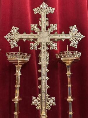 Exceptional Altar - Set style Gothic - Style en Bronze / Polished and Varnished, Belgium  19 th century ( Anno 1865 )