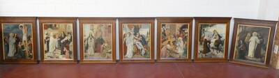 Seven Sorrows Of Mary style Gothic - Style en Hand -Painted Oil on Linen, Belgium  19 th century