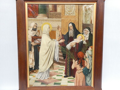 Seven Sorrows Of Mary style Gothic - Style en Hand -Painted Oil on Linen, Belgium  19 th century