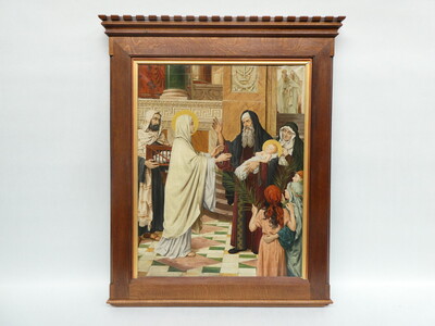 Seven Sorrows Of Mary style Gothic - Style en Hand -Painted Oil on Linen, Belgium  19 th century