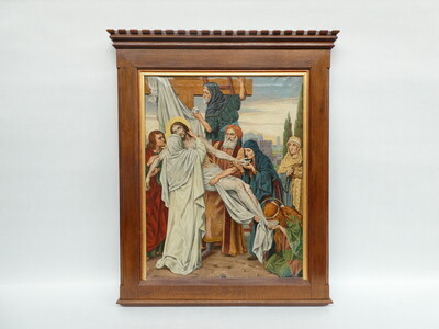 Seven Sorrows Of Mary style Gothic - Style en Hand -Painted Oil on Linen, Belgium  19 th century