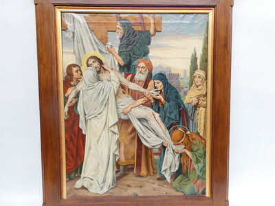 Seven Sorrows Of Mary style Gothic - Style en Hand -Painted Oil on Linen, Belgium  19 th century