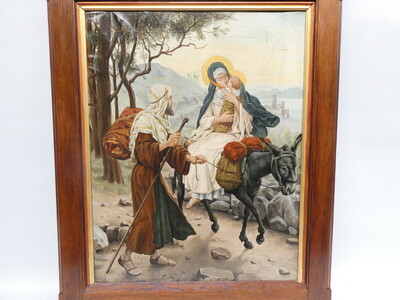Seven Sorrows Of Mary style Gothic - Style en Hand -Painted Oil on Linen, Belgium  19 th century
