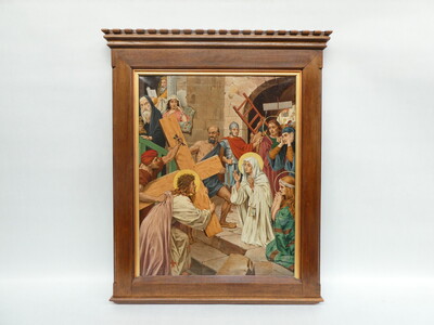 Seven Sorrows Of Mary style Gothic - Style en Hand -Painted Oil on Linen, Belgium  19 th century