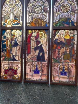 Stunning Series Of High Quality Stained Glass Windows style Gothic - style en Stained Glass / Wooden Frames, Belgium 19 th century ( Anno 1875 )