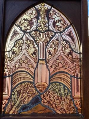 Stunning Series Of High Quality Stained Glass Windows style Gothic - style en Stained Glass / Wooden Frames, BELGIUM 19 th century ( Anno 1875 )