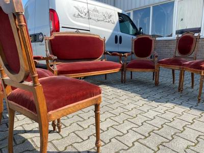 Classic Furniture Red Velvet style Louis XVI en Oak / Red Velvet, Netherlands  19 th century