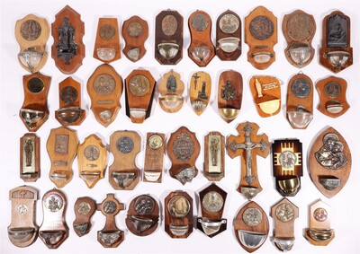 Very Large Collection Holy Water Holders en Wood / Glass / Brass / Porcelain / Composite Etc.., 19th &20 th century