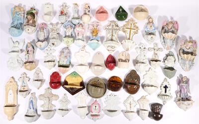 Very Large Collection Holy Water Holders en Wood / Glass / Brass / Porcelain / Composite Etc.., 19th &20 th century