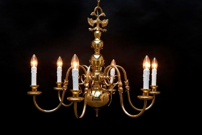 Chandelier en Brass / Polished / New Varnished, Belgium 20th century