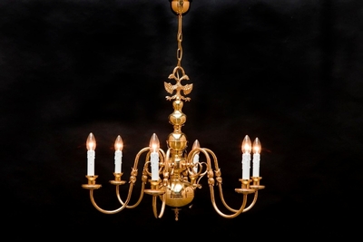 Chandelier en Brass / Polished / New Varnished, Belgium 20th century