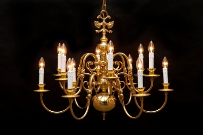 Chandelier en Brass / Polished / New Varnished, Belgium 20th century