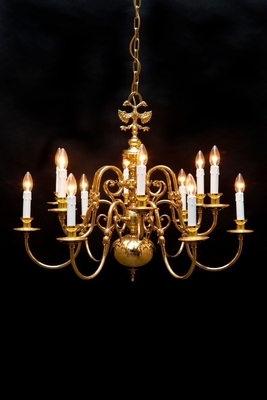 Chandelier en Brass / Polished / New Varnished, Belgium 20th century