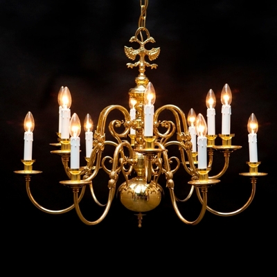 Chandelier en Brass / Polished / New Varnished, Belgium 20th century