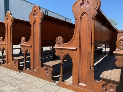 Pews From St. Victor Church Afferden ( Gld ) Holland style Gothic - style en Oak wood, Dutch  19th century