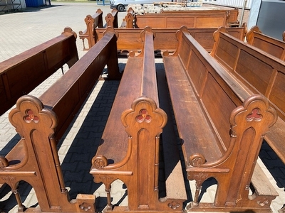 Pews From St. Victor Church Afferden ( Gld ) Holland style Gothic - style en Oak wood, Dutch  19th century