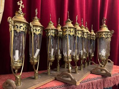 Matching Procession - Lanterns style Gothic - Style en Brass / Bronze / Glass, Belgium  19 th century ( Anno 1885 )