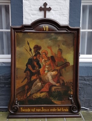 Monumental And Extreme High Quality Fully Hand-Painted Complete Series Of 14 Stations Of The Cross, In Excellent Condition (Restored In 1980).  style Baroque THE NETHERLANDS EARLY 18TH CENTURY (ABOUT 1740).