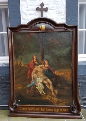 Monumental And Extreme High Quality Fully Hand-Painted Complete Series Of 14 Stations Of The Cross , In Excellent Condition (Restored In 1980).  style Baroque THE NETHERLANDS EARLY 18TH CENTURY (ABOUT 1740).