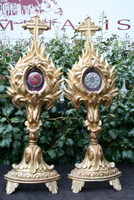 Pair Of  Relic - Holders style Baroque en HAND - CARVED WOOD / GILT, Belgium ANNO ABOUT  1785