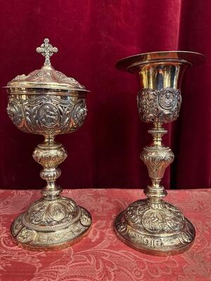 Matching Pair Of Baroque Chalice And Ciborium. style Baroque - Style en Full - Silver, Belgium  19 th century