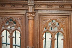 COMMUNION-KNEELER , FULL OAK , HAND-CARVED , 225 CM X H. 80 X D. 50 CM / 88” X H. 31” X D. 20” , BELGIUM, ANNO 1870.