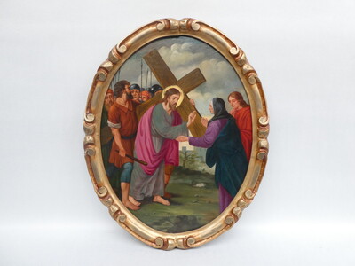 Complete Series : 14 Stations Of The Cross. Expected Better Pictures Soon ! en Wooden Frames / Hand - Painted Oil on Linen, Belgium  19 th century