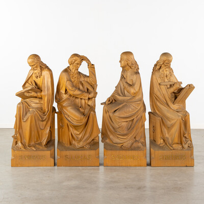 Four Exceptional Wood Sculptures Of The Four Evangelists. (L:44 X W:18 X H:115 Cm) en Hand - Carved Wood ,