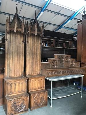 Altar Parts style Gothic - style en Oak wood, Belgium 19th century