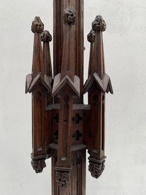 Pair Candle Holders style Gothic - style en Oak wood, Belgium 19th century ( anno 1850 )