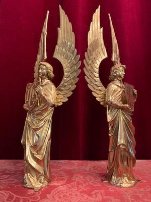 Pair Of Matching High Quality Full Bronze Angels  style Gothic - style en Full Bronze New Polished And Varnished, Antwerp - Belgium 19 th century ( Anno 1870 )