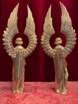 Pair Of Matching High Quality Full Bronze Angels  style Gothic - style en Full Bronze New Polished And Varnished, Antwerp - Belgium 19 th century ( Anno 1870 )