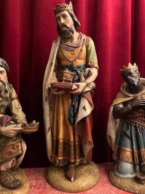 Three Magi style Gothic - style en plaster polychrome, Belgium 19th century