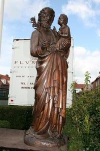 Very Fine And Skilful Hand-Carved Statue , St. Joseph style Gothic - style en Hand-Carved wood , Belgium 19th century ( anno 1855 )