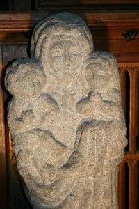 Hand-Carved Full Granite Statue Of The Virgin And The Child With St. Ann, SOURCE: CHURCH-PORTAL IN SPAIN