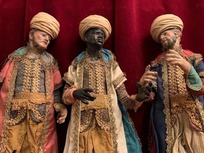 The Three Magi Nativity - Images style Napolitan en Terra-Cotta polychrome / Wood / Dressed, Napels Italy 19th century