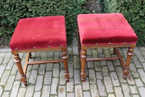 Altar Seats. Completely & Professionally Refit According To The Traditional Methods And With Original Materials. en wood oak / Red Velvet., Belgium 19th century