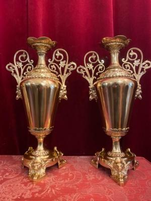 Altar - Vases en Brass / Bronze / Polished and Varnished / Enamel, Italy 19 th century ( Anno 1865 )