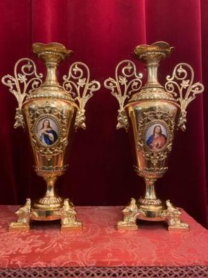 Altar - Vases en Brass / Bronze / Polished and Varnished / Enamel, Italy 19 th century ( Anno 1865 )